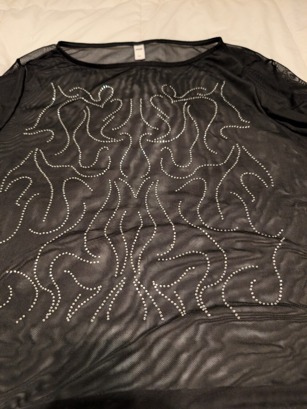 Black Mesh Studded Women's Top